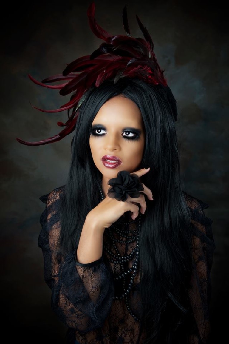 Gothic bride, dark lip, makeup by Tina Brocklebank.