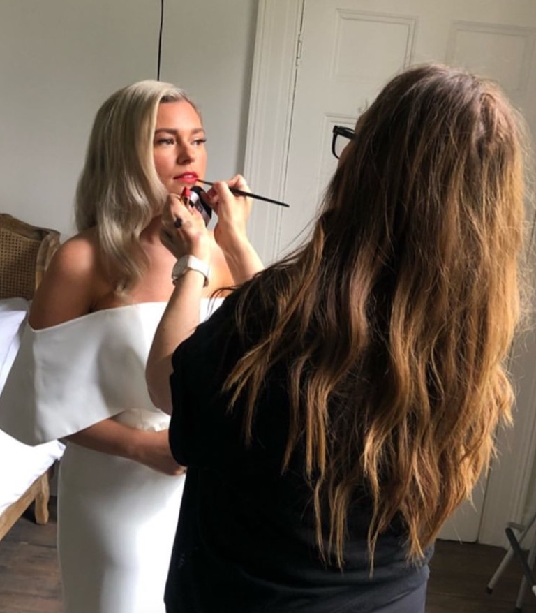 Tina applying makeup at Aswarby rectory.