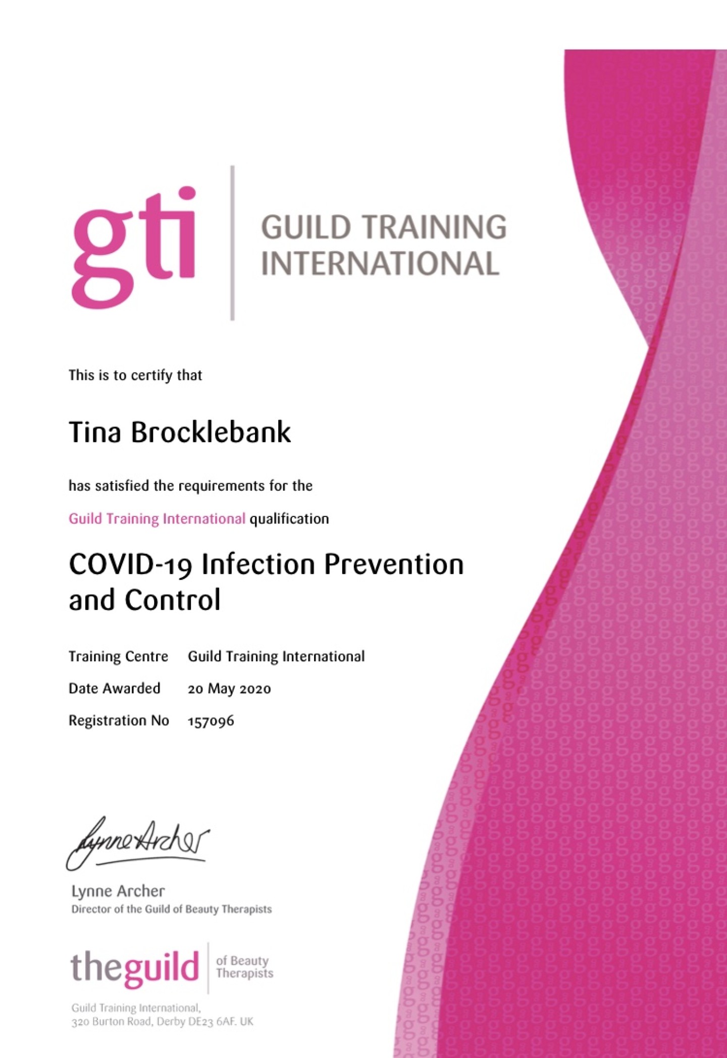 COVID-19 Infection prevention and control certificate.